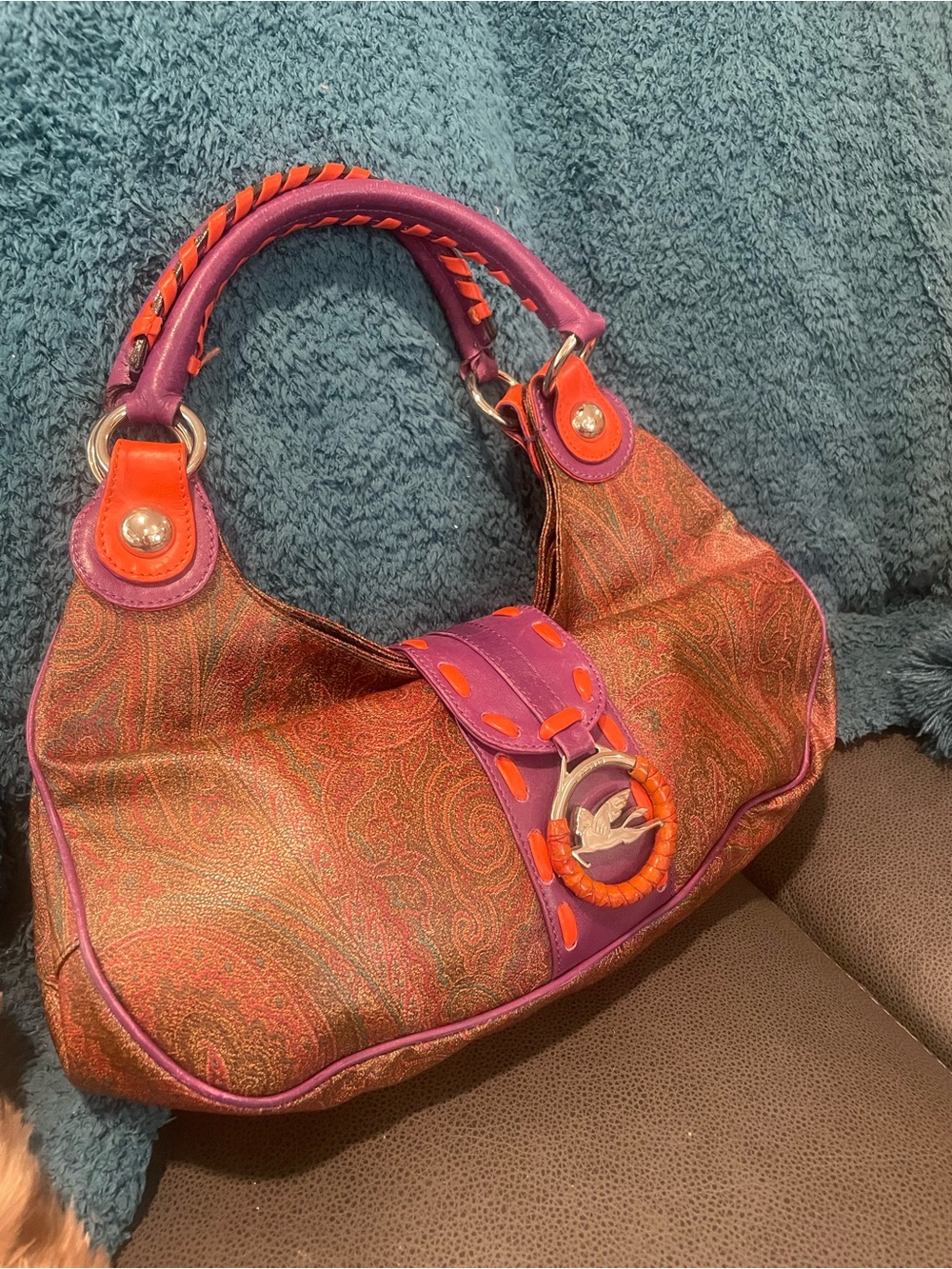 Etro Purple and Orange Paisley Shoulder Bag